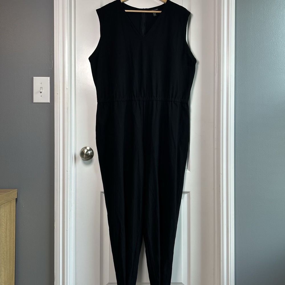 Eileen Fisher Black‎ Sleeveless Tapered Jumpsuit Quiet Luxury Minimalist Style